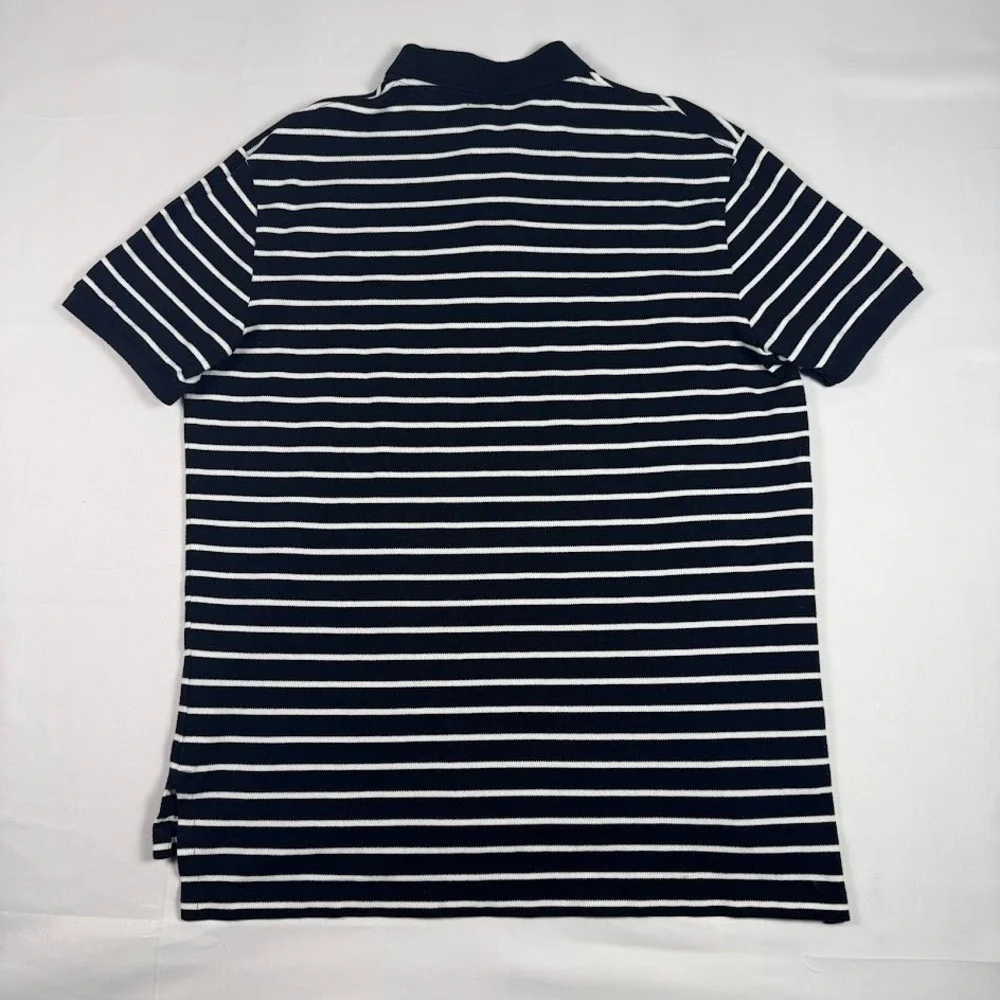 Polo Ralph Lauren Polo Shirt Mens L Black White Striped Purple Pony Stretch Mesh